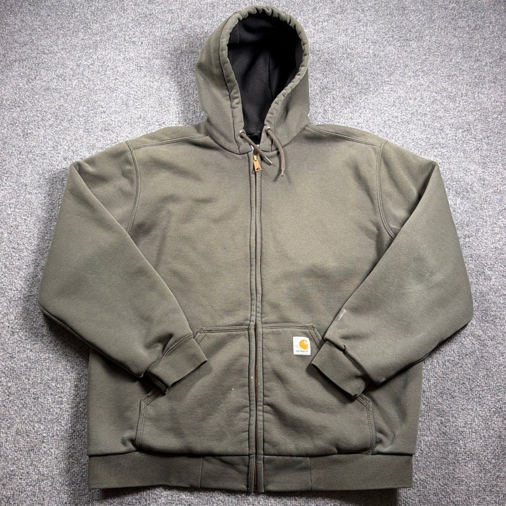 Carhartt Paxton Hoodie Men Medium Olive Green Rain Defender Full Zip Heavyweight